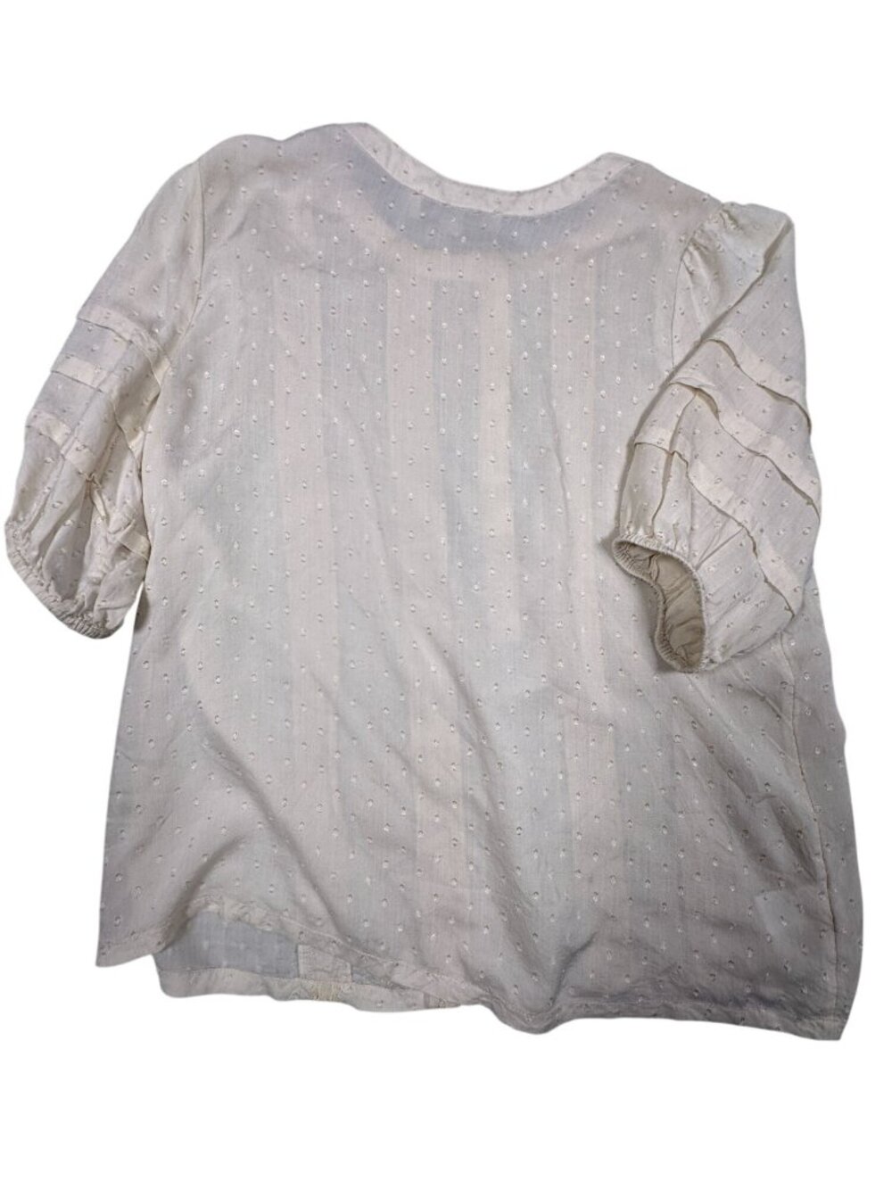 Loft Ivory Textured Blouse Embroidered Details Puff Sleeves Womens Small - Picture 3 of 6